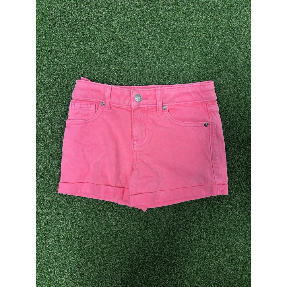 Cat & Jack Shorts Girls Small 6/7 Pink Denim Stretch Summer Casual Roll Cuff
